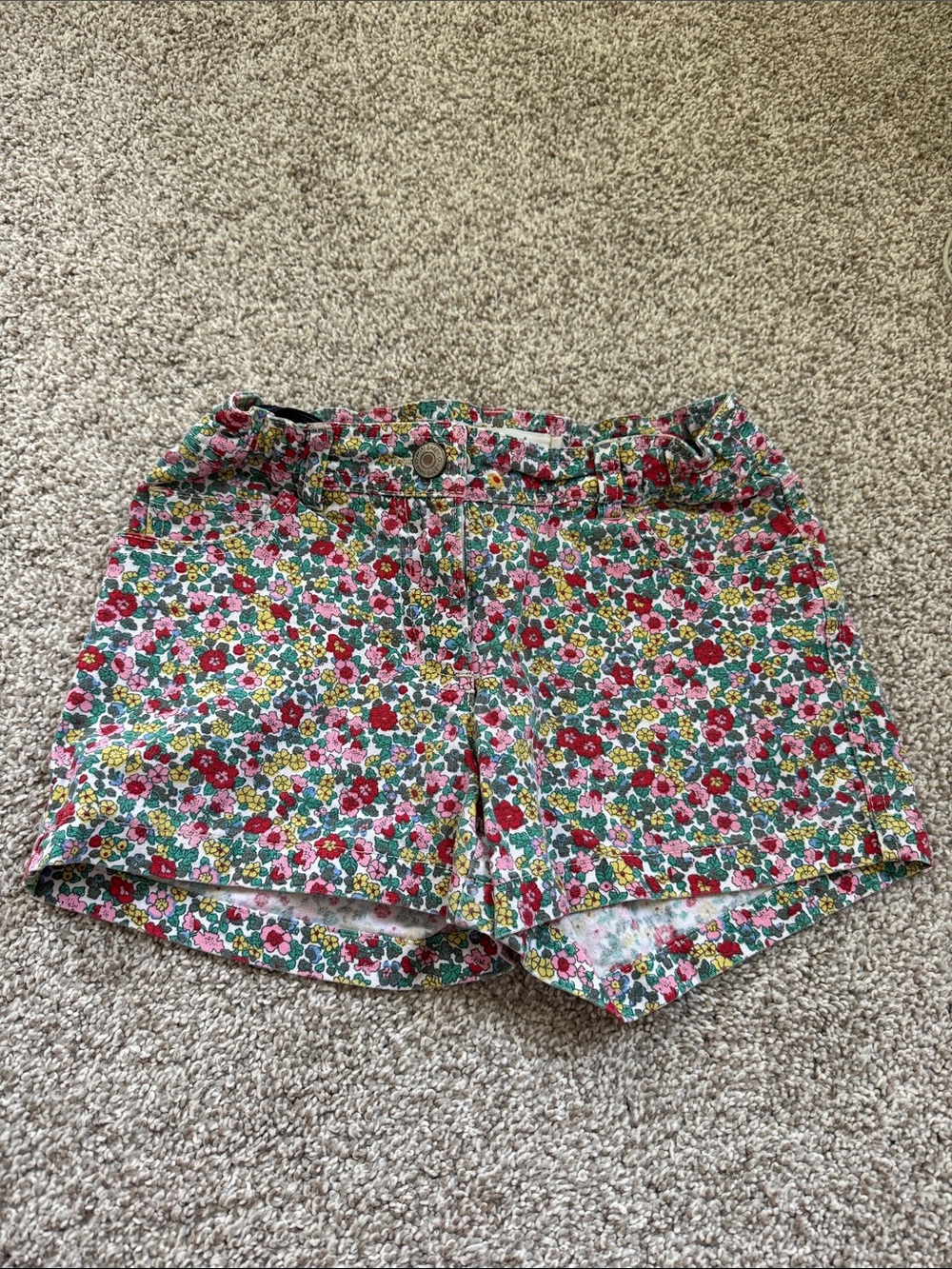 Mini Boden Floral Jean Shorts with Heart Pockets Girls 9Y